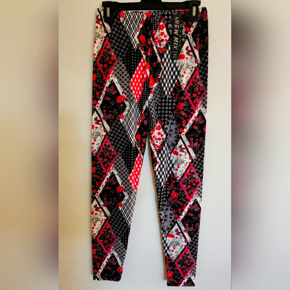 New Mix Leggings - One Size - Multi Color design - Polyester / Spandex Blend NWT